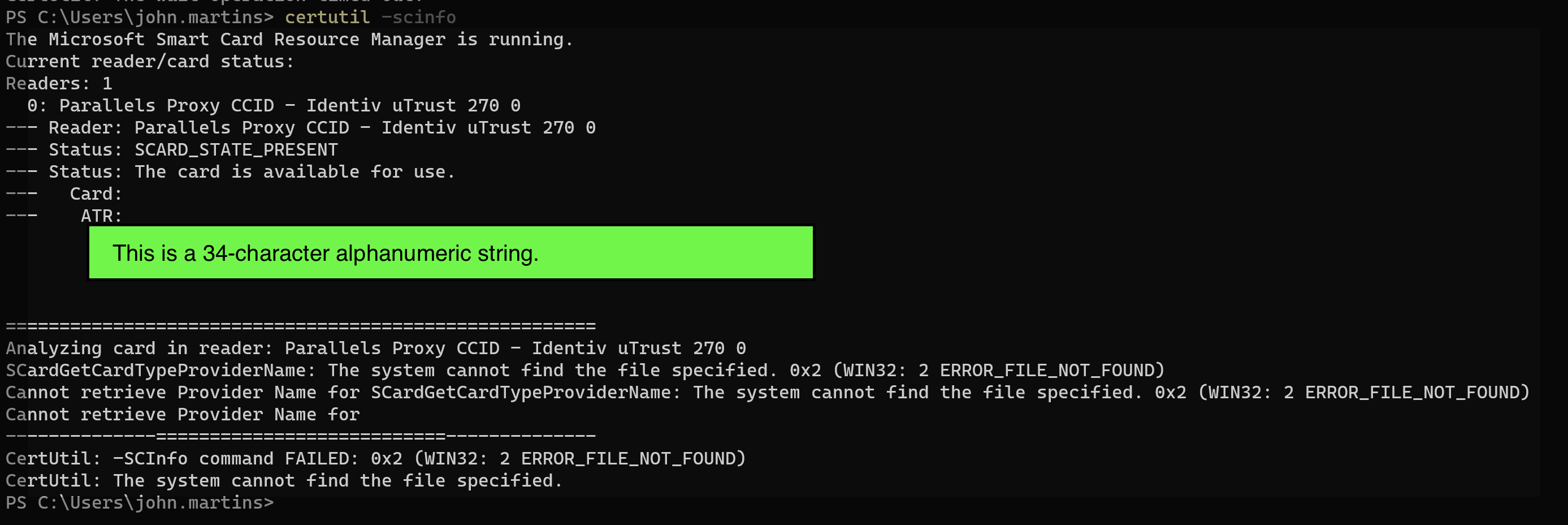 Terminal output from certutil command.